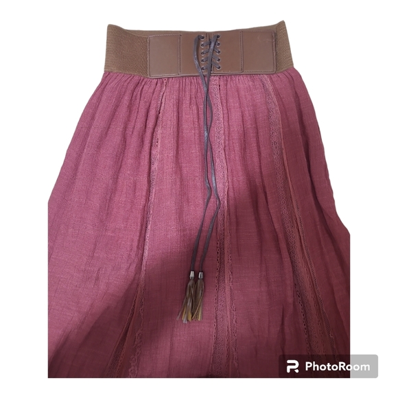 Altar'd State Boho Hippie Maxi Skirt w/ Brown Laced Corset Belt Size Small - Picture 7 of 13